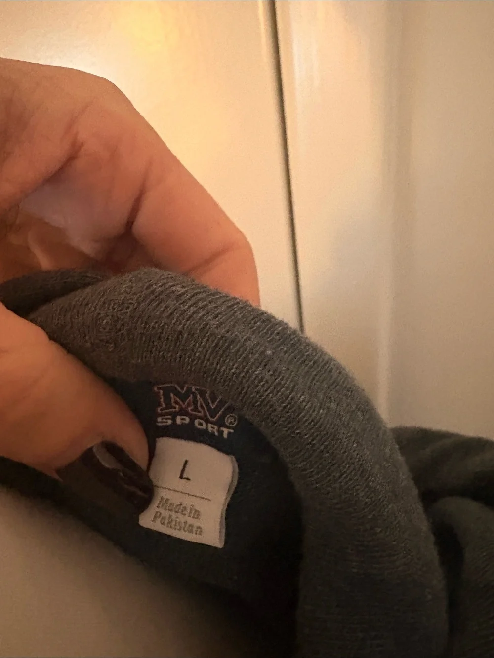 MV Sport Navy V-Neck Hooded Sweater with White Drawstrings